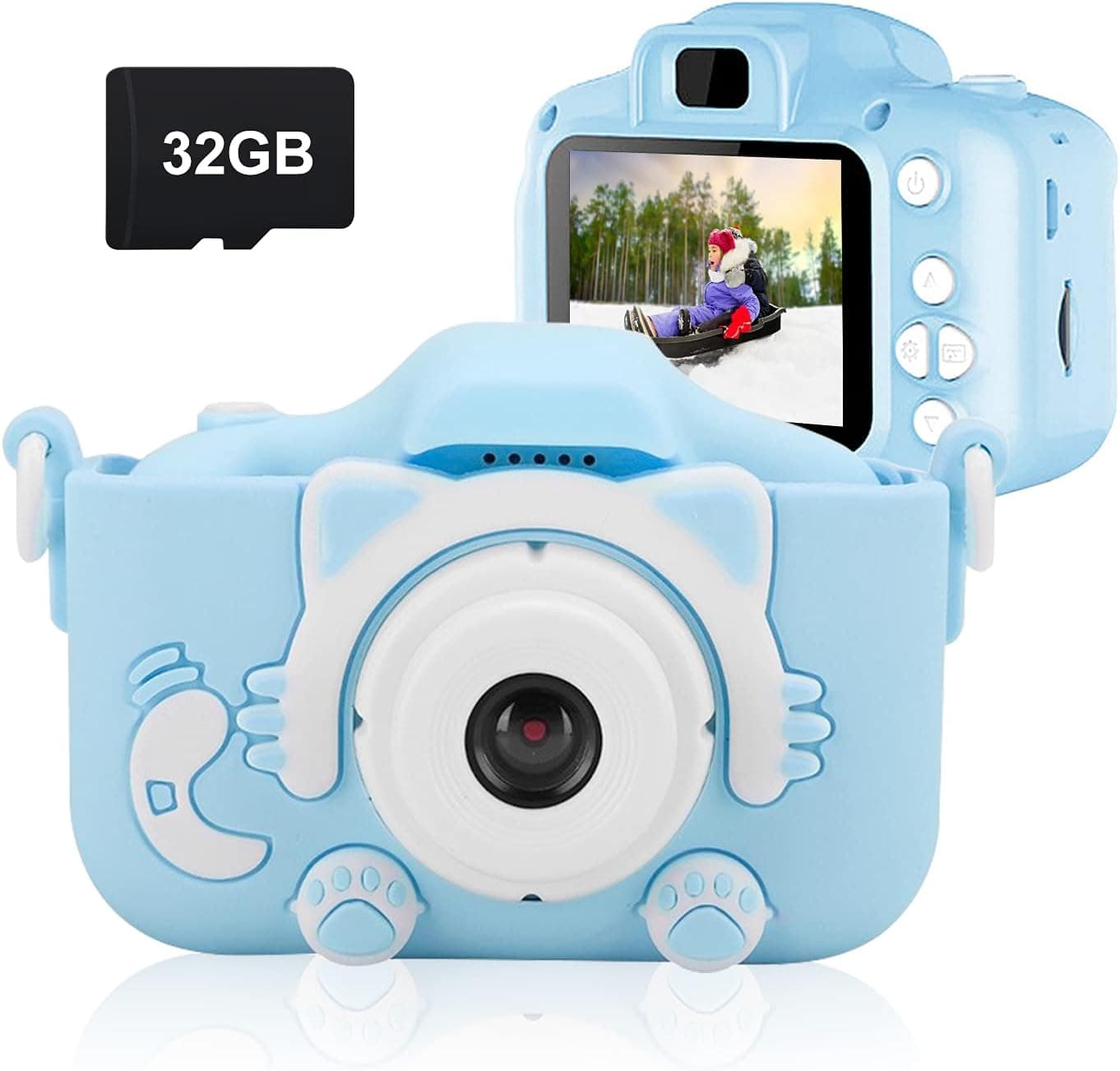 COKUTA Kids Camera Toy for Boys and Girls, 1080P HD Toddlers Digital Video Camera Recorder with 32GB SD Card for Birthday, Toy Cameras for 3 4 5 6 7 8 9 Years Old, 5 Puzzle Games, Blue