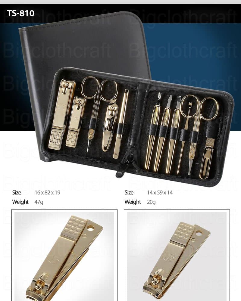 Three Seven 777 Ts-810g Gold Plated Nail Clipper Grooming Kit Set Travel Case