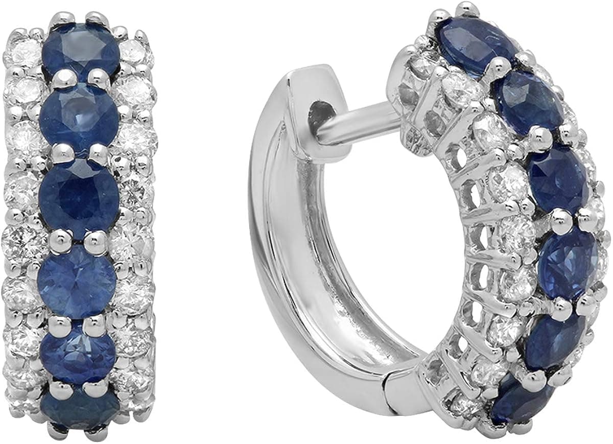 Dazzlingrock Collection 14K Round Gemstone & White Diamond Ladies Huggies Hoop Earrings, White Gold