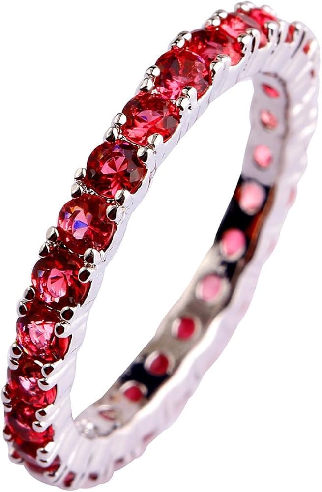 Psiroy 925 Sterling Silver Created Amethyst Filled Eternity Stacking Ring Band