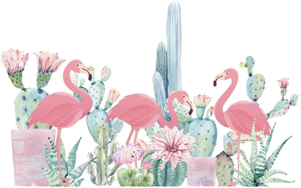 NUOBESTY Cactus Flamingo Wall Decal Tropical Plant Wallpaper Self Adhesive Removable PVC Sticker Plant Succulent Wall Sticker for Window Door Home