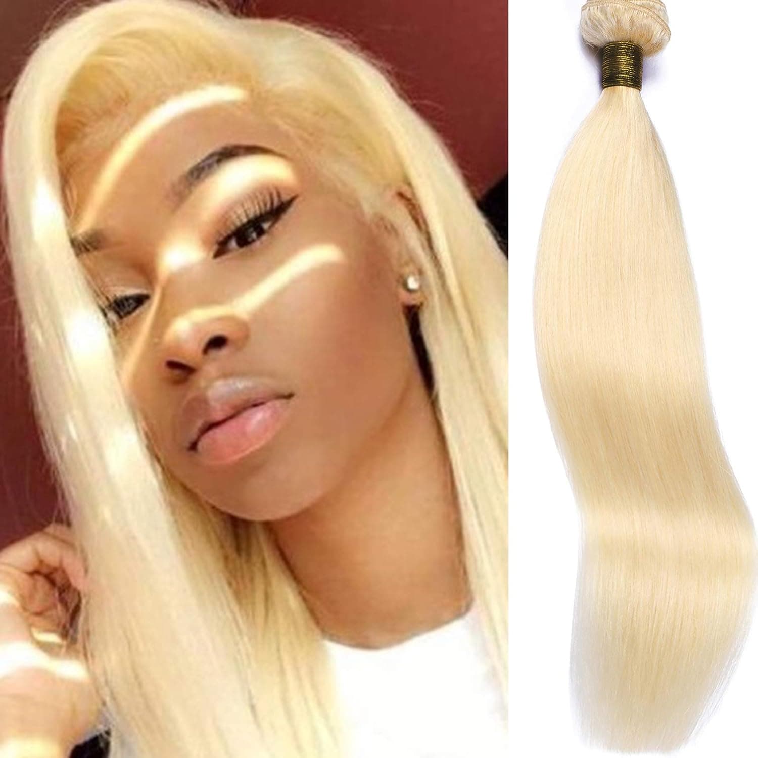 CLOVAD 10A Straight Hair Bundles, Brazilian Virgin Human Hair Bundle (12 14 26 30 Inch), 100% Unprocessed Raw Hair Bundles, Straight Weave Double Wefts Blonde 613 Color 1 Bundle Hair Extensions