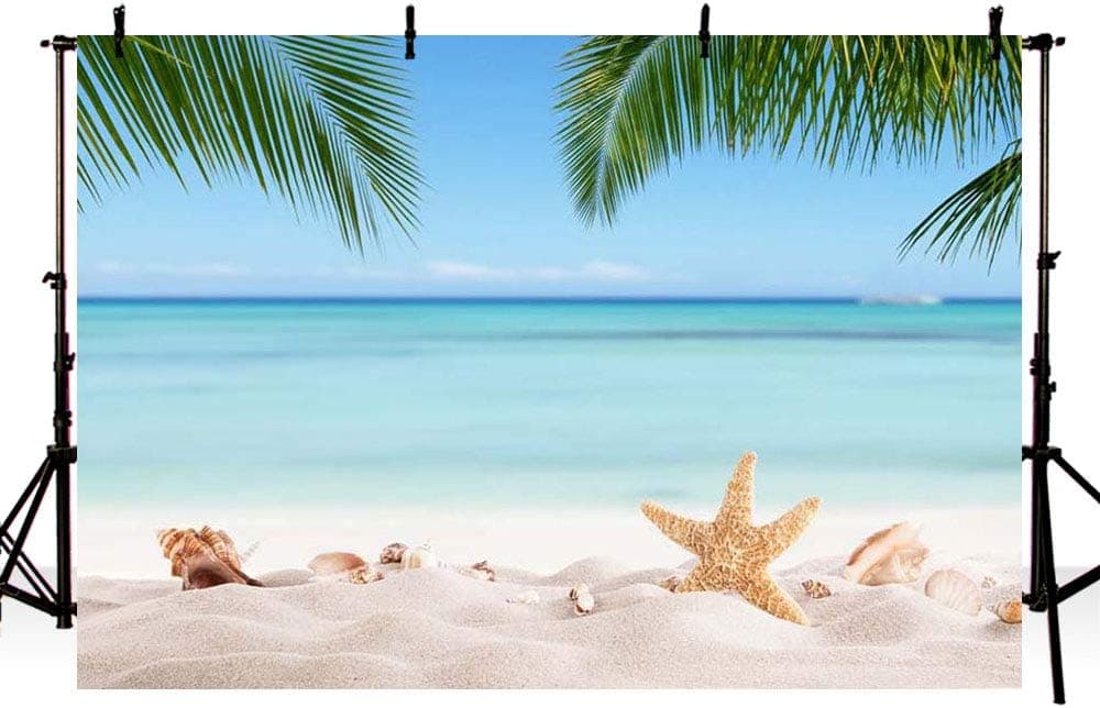 MEHOFOTO 7x5ft Summer Beach Bridal Shower Backdrop Banner Seaside Palm Trees Photography Background for Picture Blue Sea Sky Tropical Birthday Wedding Party Decorations Photo Booth Studio Props