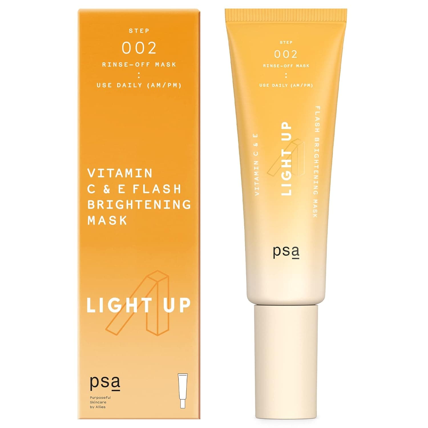 Purposeful Skincare by Allies PSA LIGHT UP Vitamin C & E Flash Brightening Mask: Radiance-Enhancing Rinse-Off 5-Minute Mask with 11% L-Ascorbic Acid, 2% Vitamin E, Grapeseed Oil. 50 ml/ 1.7oz