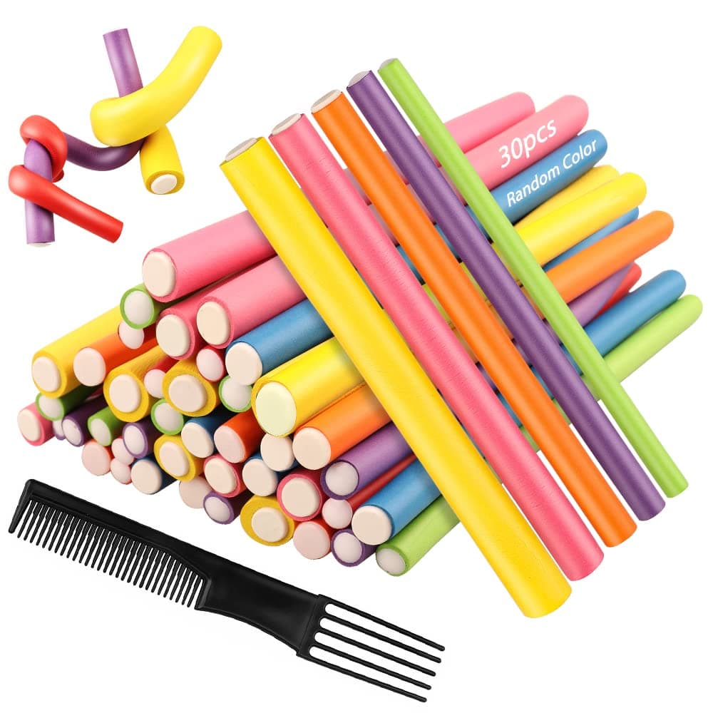 AIDUCHO 30PCS 9.45" Heatless Hair Curler Flexi Rods Soft Foam Hair Roller Flexible Curling Rods Curly Hair Styling Tool for Short Medium and Long Hair