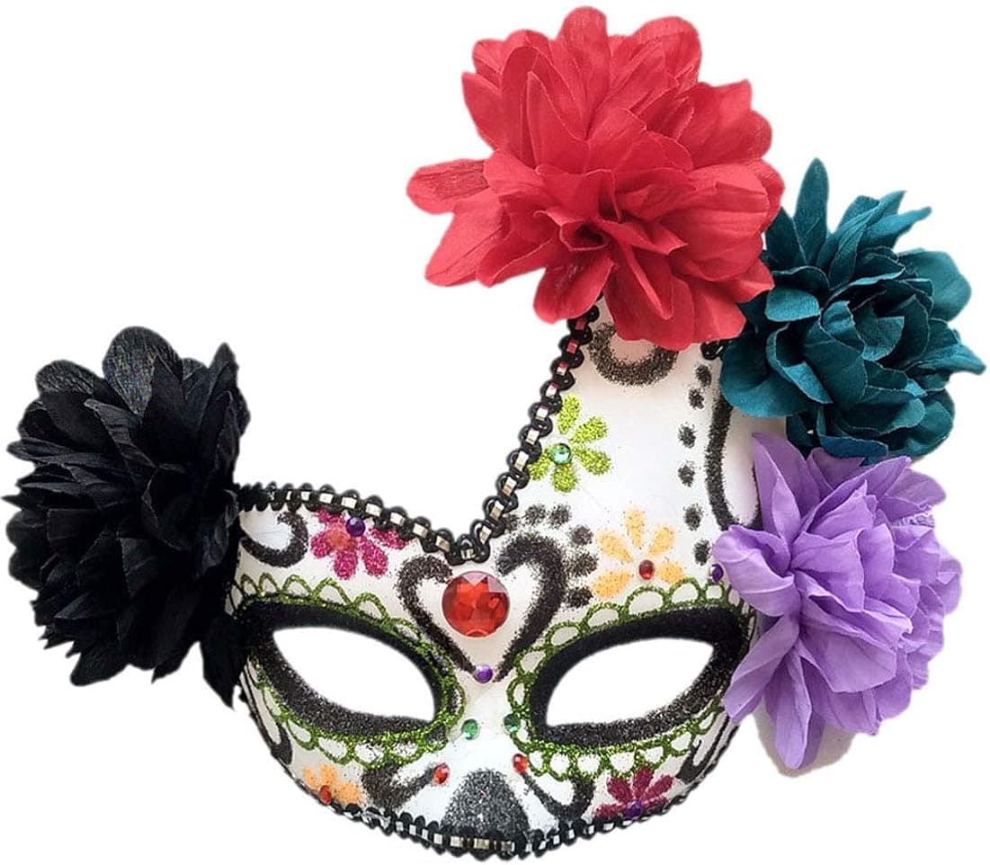 Biruil Women's Day of The Dead Mask Sugar Skull Half Face Mexican Masquerade Eyemask