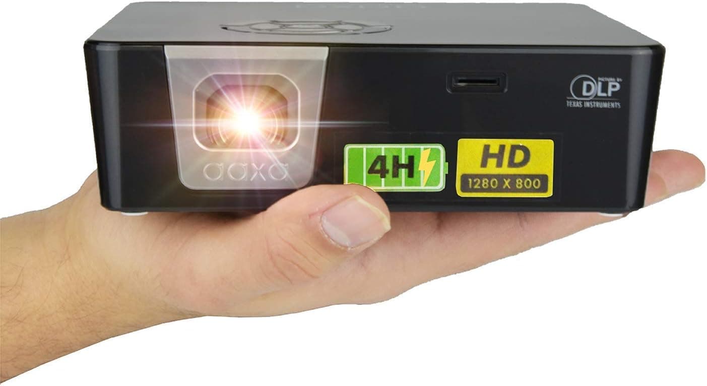 AAXA P6X 1000 Lumen Battery Projector, 4 Hour Battery, Portable Mini Projector, DLP 1080p Support, 30000 Hours LED, Powerbank, HDMI/USB/microSD Input, Worlds Brightest Battery Pico Projector (Renewed)