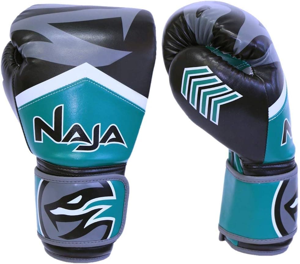 Naja Extreme Pro Grade 14 Ounce Boxing Gloves, Kickboxing Bagwork Gel Sparring Training, Muay Thai Style Punching, Fight Gloves in Green…