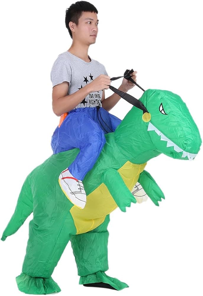 Decdeal Cute Adult Inflatable Dinosaur Costume Suit Air Fan Operated Walking Fancy Dress Halloween Party Outfit T-Rex Inflatable Animal Costume