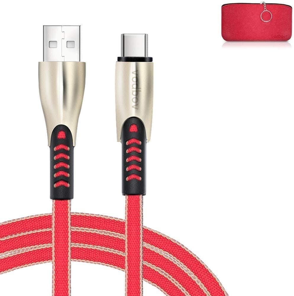 10ft USB c Cable 5A vodbov USB c to USB Quickly Braided Metal Flat Fast Charging Cables Type c (RED) for Samsung Galaxy S20+ Ultra/Note 10+, MacBook Air/Pro 13'', iPad Pro 2020/2019, Google Pixel 2/3