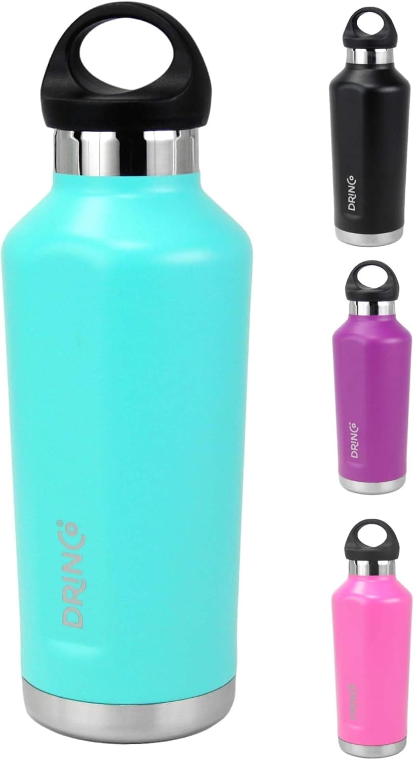 Drinco stainless steel water bottle insulated water bottle| Canteen | Loop Cap | Double Wall | Wide Mouth | Triple Insulated | Powder Coated Durability |18/8 Grade | 17oz (Aqua, 17oz Canteen)