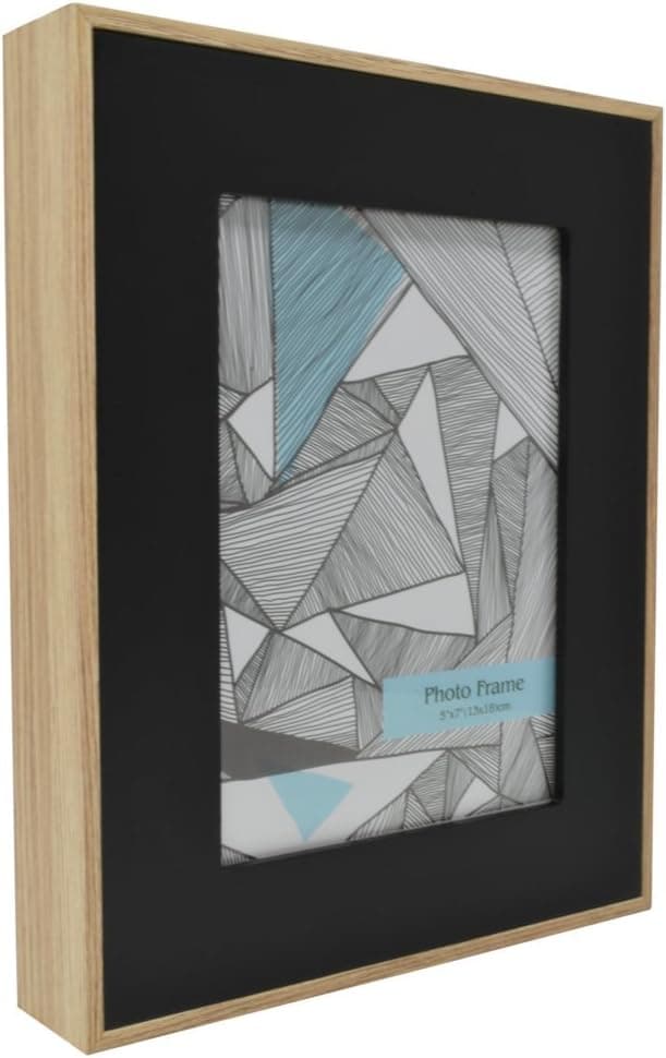 8x10 Black/Natural 3D Picture Frame - Made to Fit 5x7 Inch Photo - Freestanding or Wall Mountable