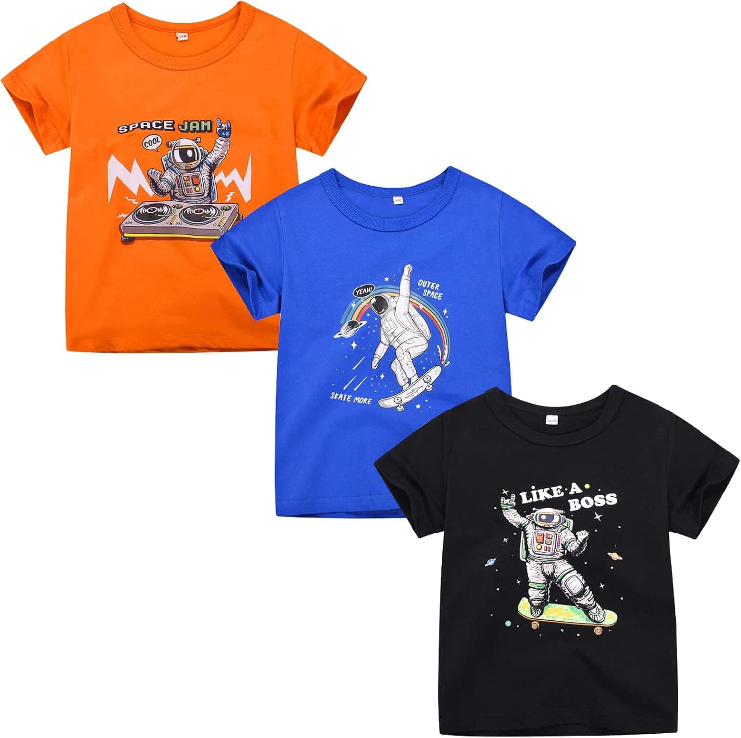 DEEKEY Toddler Little Boys 3-Pack Outfit Crew Neck Short Sleeve T-Shirts with Chest Print Top Tee Size 1-7 Soft Cotton Years