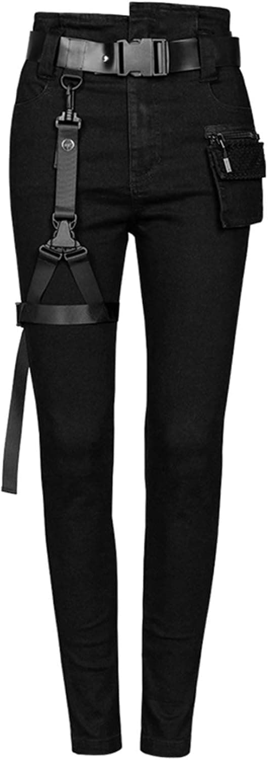 PUNKRAVE Women's Diablo War-HEE Series Detachable Loop Denim Jeans Gothic Handsome Removable Pocket Personality Skinny Pants