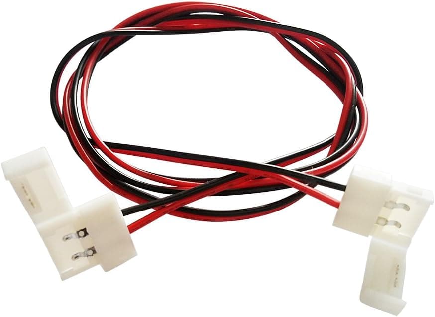 AspenTek 100cm /3.28ft 2835 3528 LED Strip Connector 2 Pin Cable Adapter, No Need Welding, 5 Pack(Single Color 3528 Led Strip Light Connector)