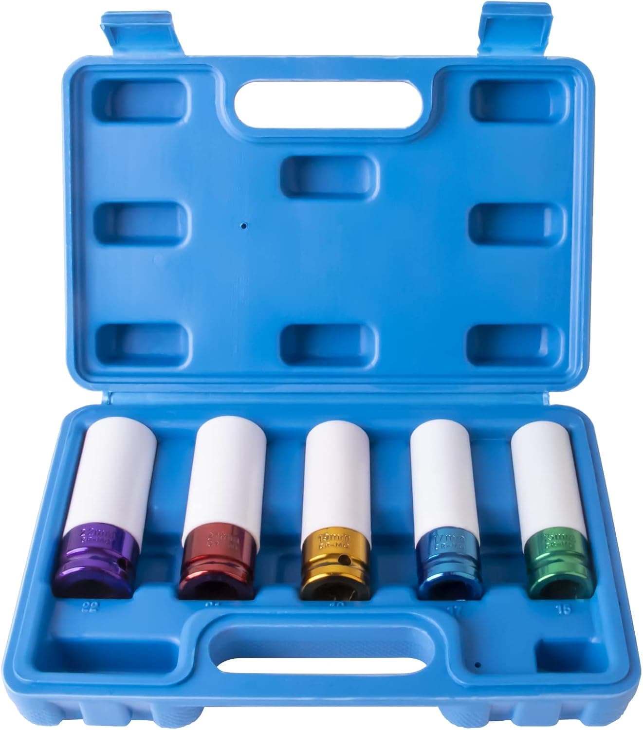aremnry 1/2 inch Drive Impact Lug Nut Socket Set, Metric 15 17 19 21 22 mm Non-Marring Thin Wall Wheel Nut Socket