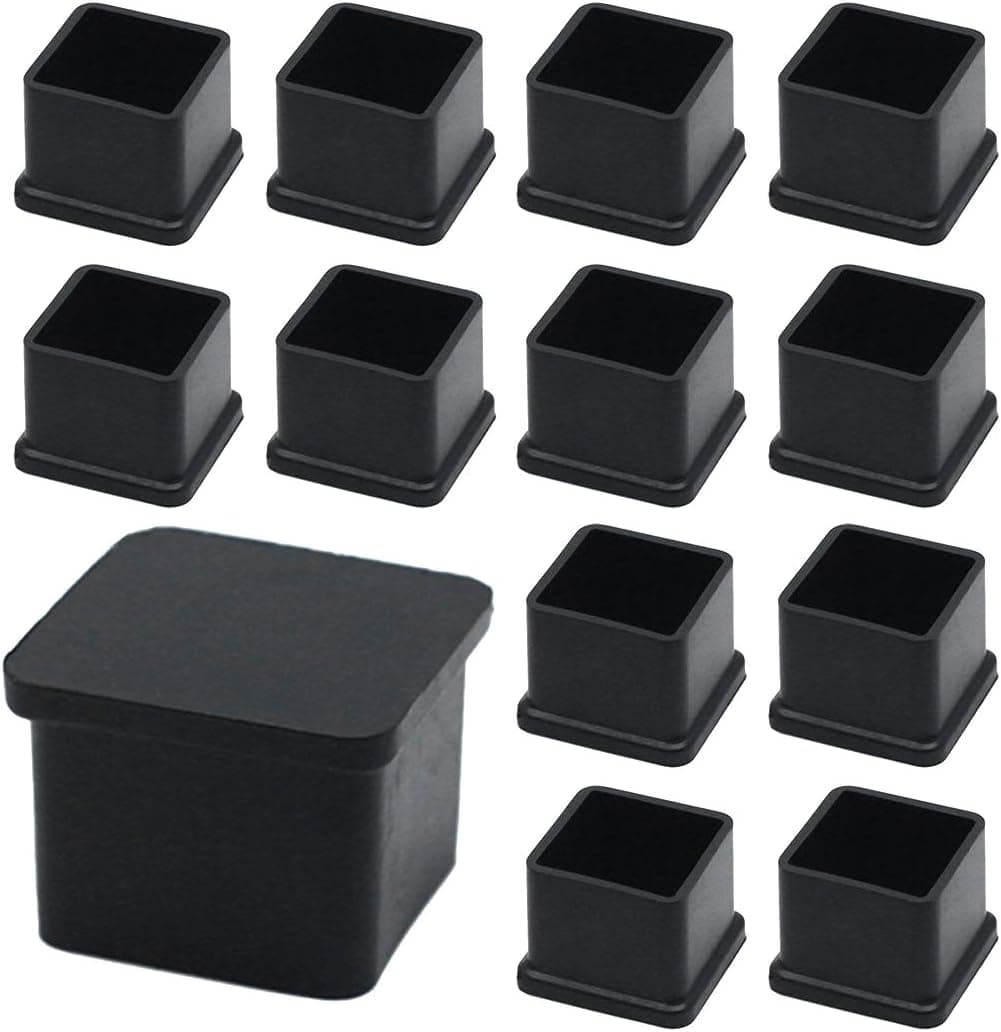 Kyuionty 12Pcs Rubber Square Furniture Leg Caps 1" x 1" Anti-Slip Chair Leg Floor Protectors Prevent Scratches Table Foot Cover Caps (Black)