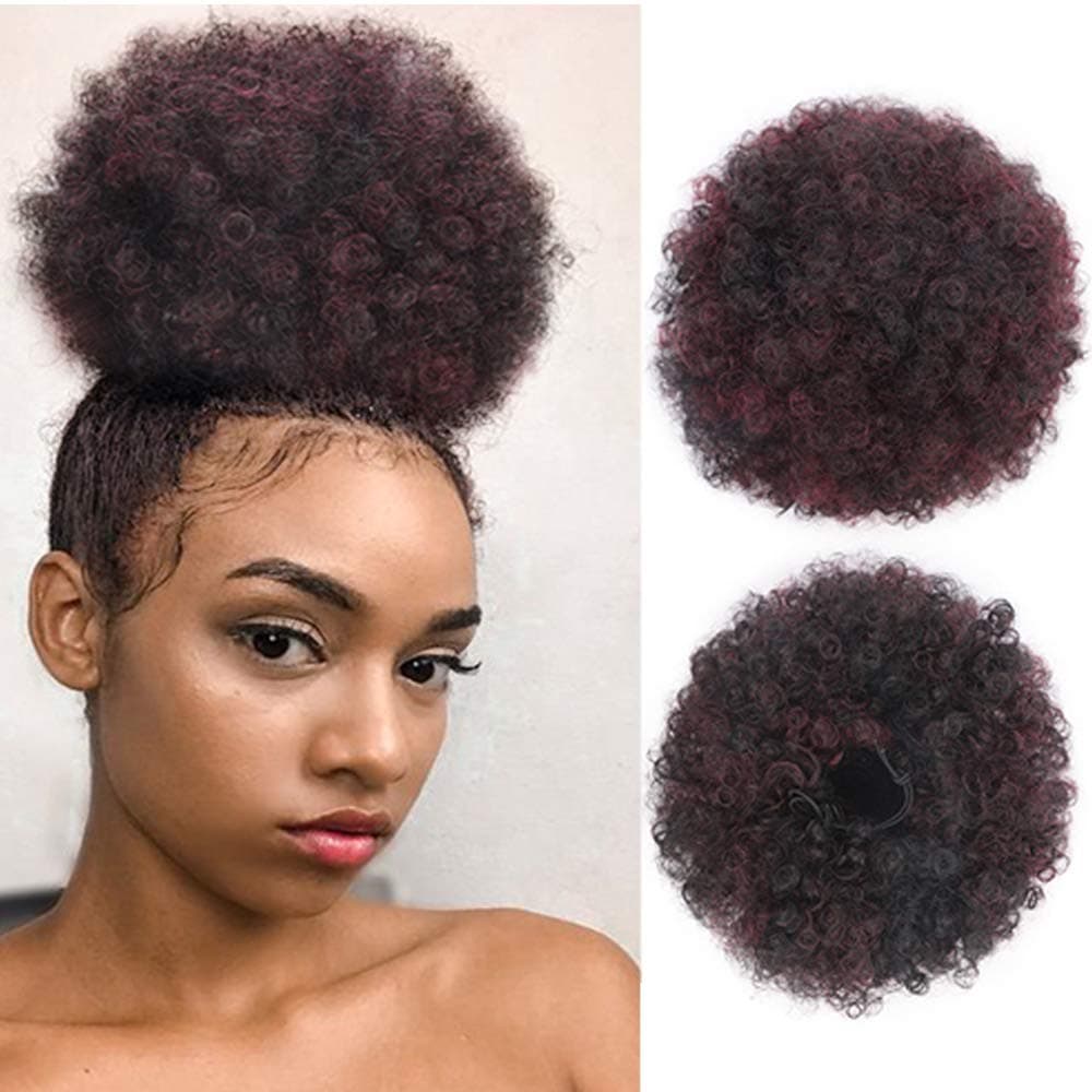 AISI QUEENS Synthetic Afro Puffs Drawstring Ponytail Bun Hairpieces Updo Hair Puff Short Kinky Curly Hair Large Size(Color:Bug)