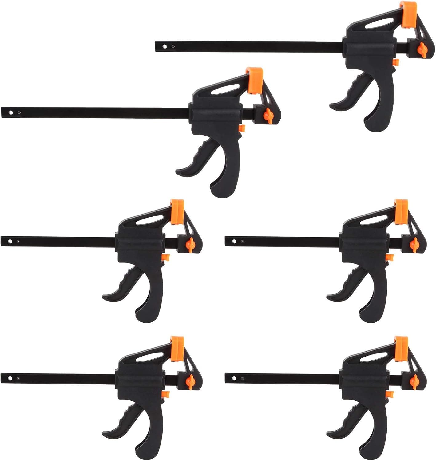 Ratchet Bar Clamp Set - 6-Piece Large/Medium Set with 2PCS 12 Inch Clamps and 4PCS 6 Inch Clamps - One Handed Quick-Release Woodworking and Shop Tools