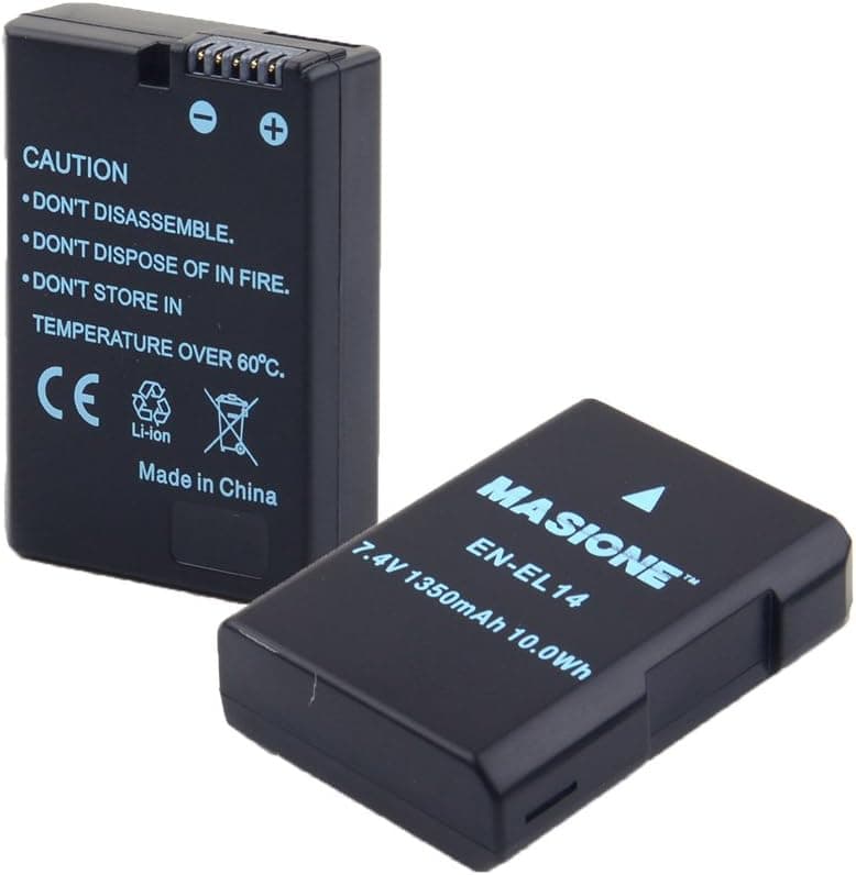 2x Masione 7.4V 1350mAh Replacement Nikon EN-EL14 Battery for Nikon D3100 D3200 D5100 P7000 P7100 P7700 DSLR Cameras