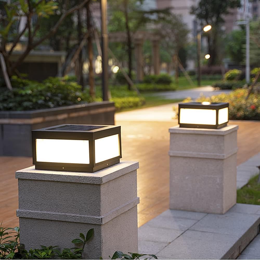 AILICIN Pillar Lamp Post Light, Fence Deck Cap Light Lantern Column Lamp for Flat Surface Patio Garden Decoration with IP55 Waterproof E26 LED Bulb(Solar Powered ， Dusk to Dawn)