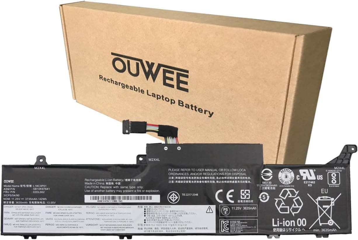 OUWEE L18C3P51 Laptop Battery Compatible with Lenovo ThinkPad E490S Series 02DL000 L18M3P51 SB10K97639 02DL001 L18M3P52 SB10K97640 02DL002 SB10K97641 L18L3P51 L18S3P51 11.25V 42Wh 3735mAh 3-Cell