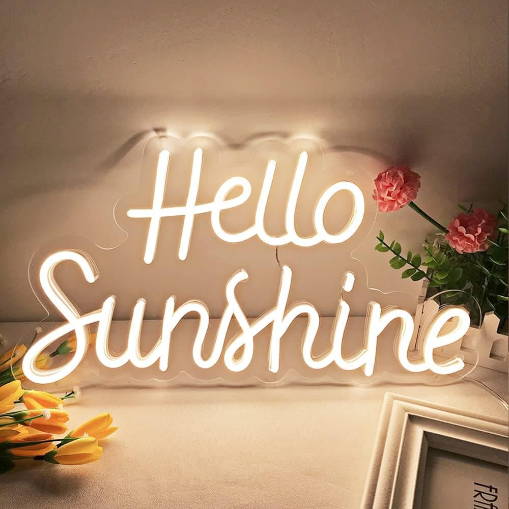 Hello Sunshine Neon Signs for Wall Decor,Sweet Led Neon Light Sign with Dimmable Switch for Living Room Home Coffee House Bar Party Decoration Gifts for Friends Girls and Boys Halloween-by Colysor Warm White 12v