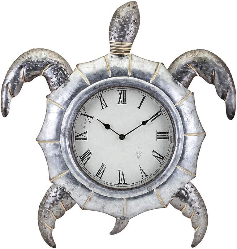 IMAX Tyler the Turtle Clock, Hammered Galvanized Metal,