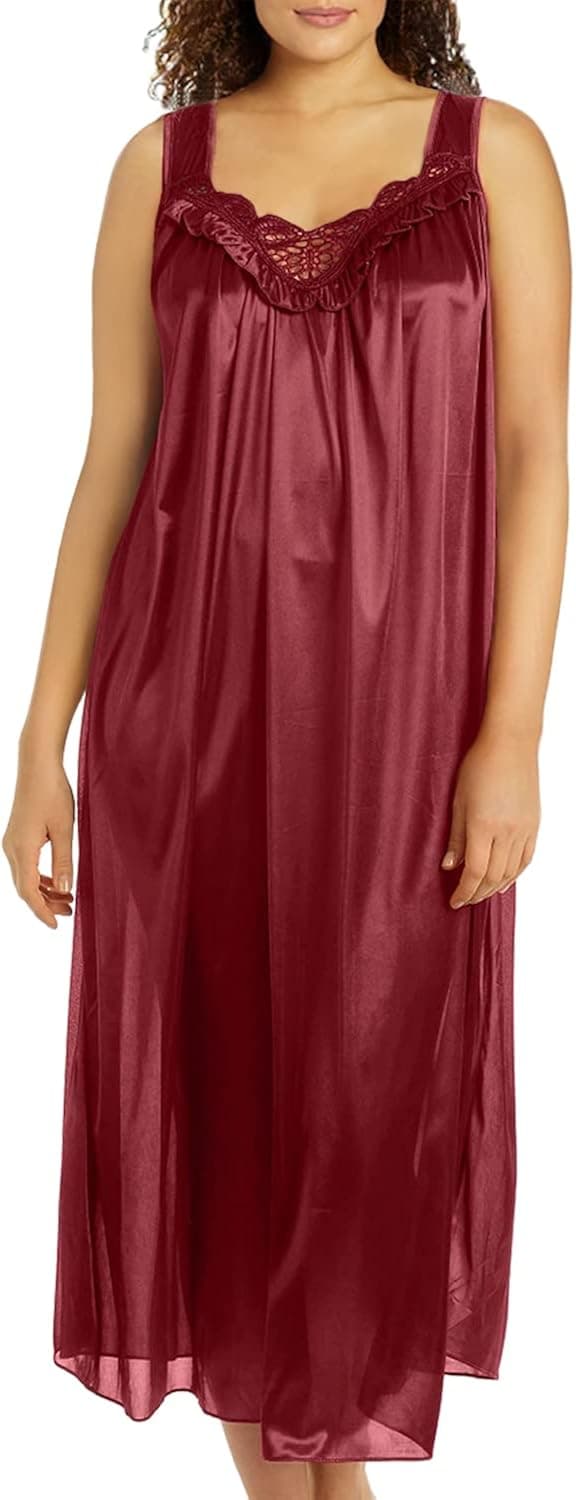 Ezi Satin Nightgowns for Women - Soft & Breathable Knee-Length Night Gowns - Adult Womens Nightgown M - Plus Size