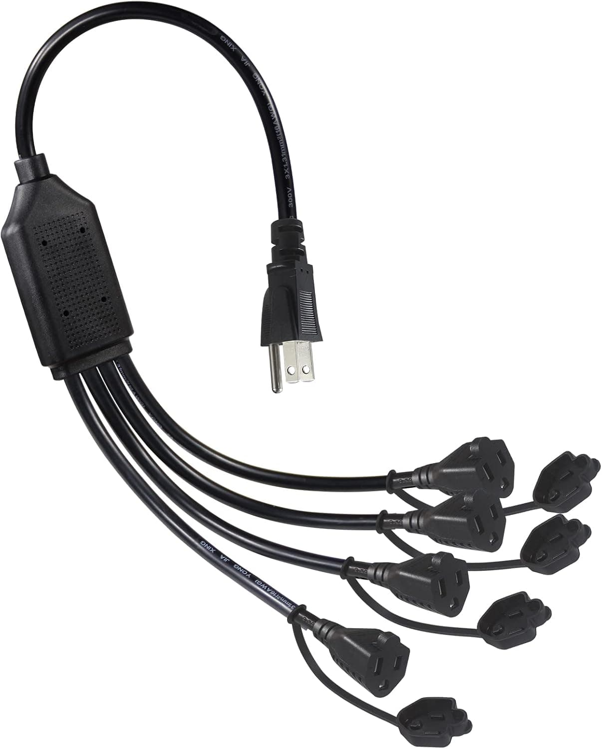 1.5FT Power Extension Cord 4 Way Splitter- 1 to 4 Splitter Outlet Power Cable Black SVT 16 AWG Indoor 3 Prong Extension Cord, 4-Outlet Plug Electrical Short Extension Cord for Home/Office