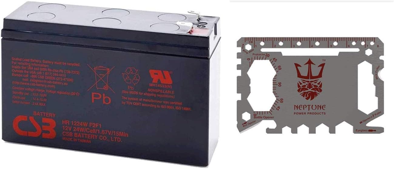 Neptune 46-in-1 Card Multi Tool - Plus CSB HR1224W F2F1 12 Volt 24 Watt SLA Sealed Lead Acid Battery- 1 Battery + 1 Tool
