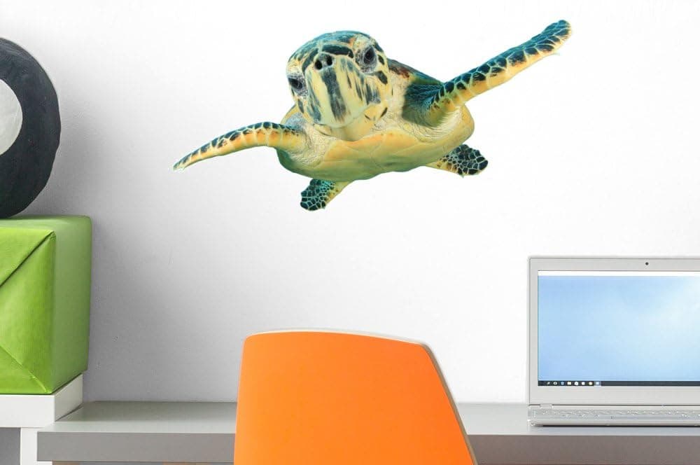 Wallmonkeys WM300676 Hawksbill Sea Turtle Isolated on White Background Peel and Stick Wall Decals (18 in W x 9 in H), Small