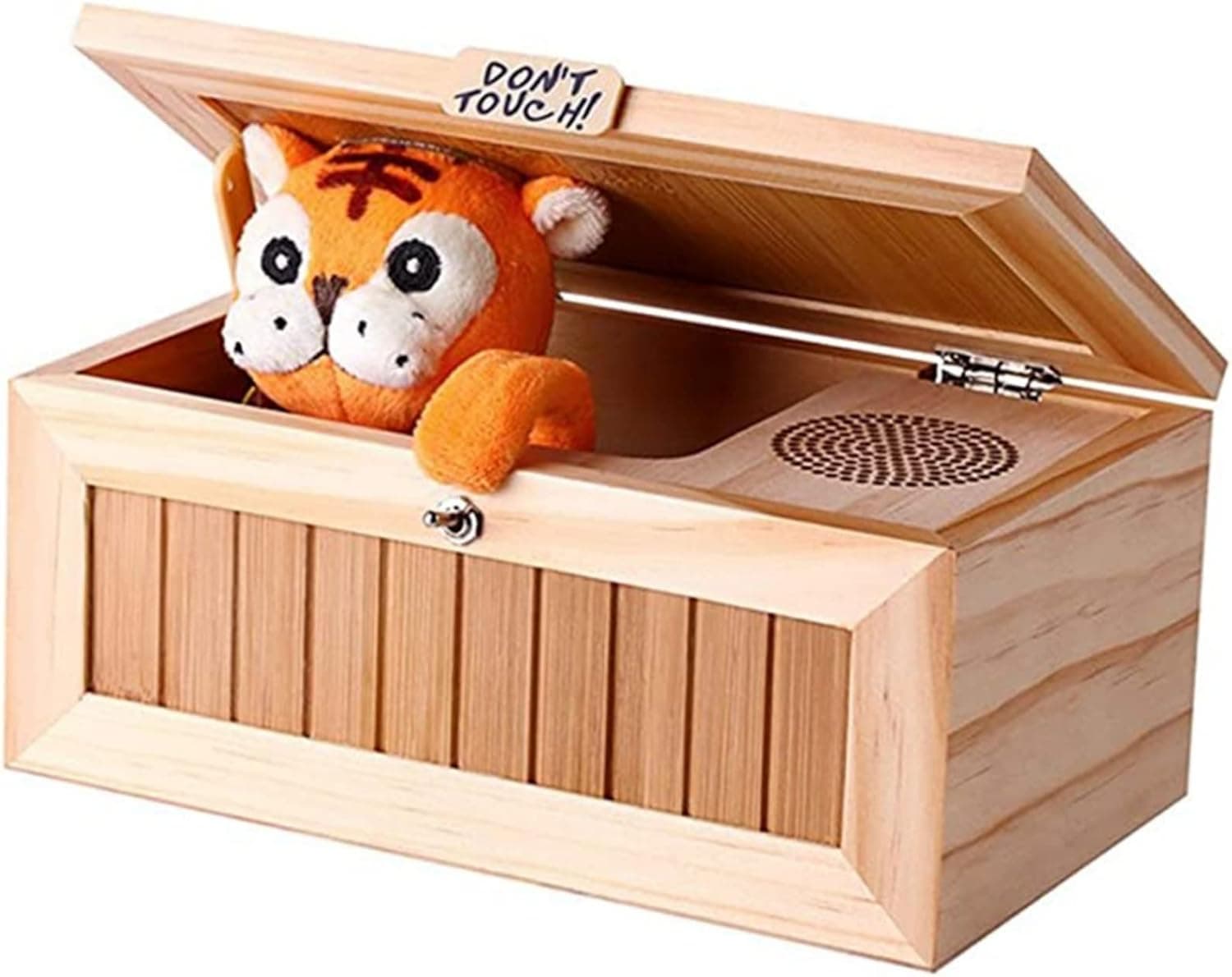 COTUMEl Useless Box Wooden Leave Me Alone Machine Fun Practical Surprise Joke Box Tiger Toy Gifts for Kids Adults (Yellow , One Size)