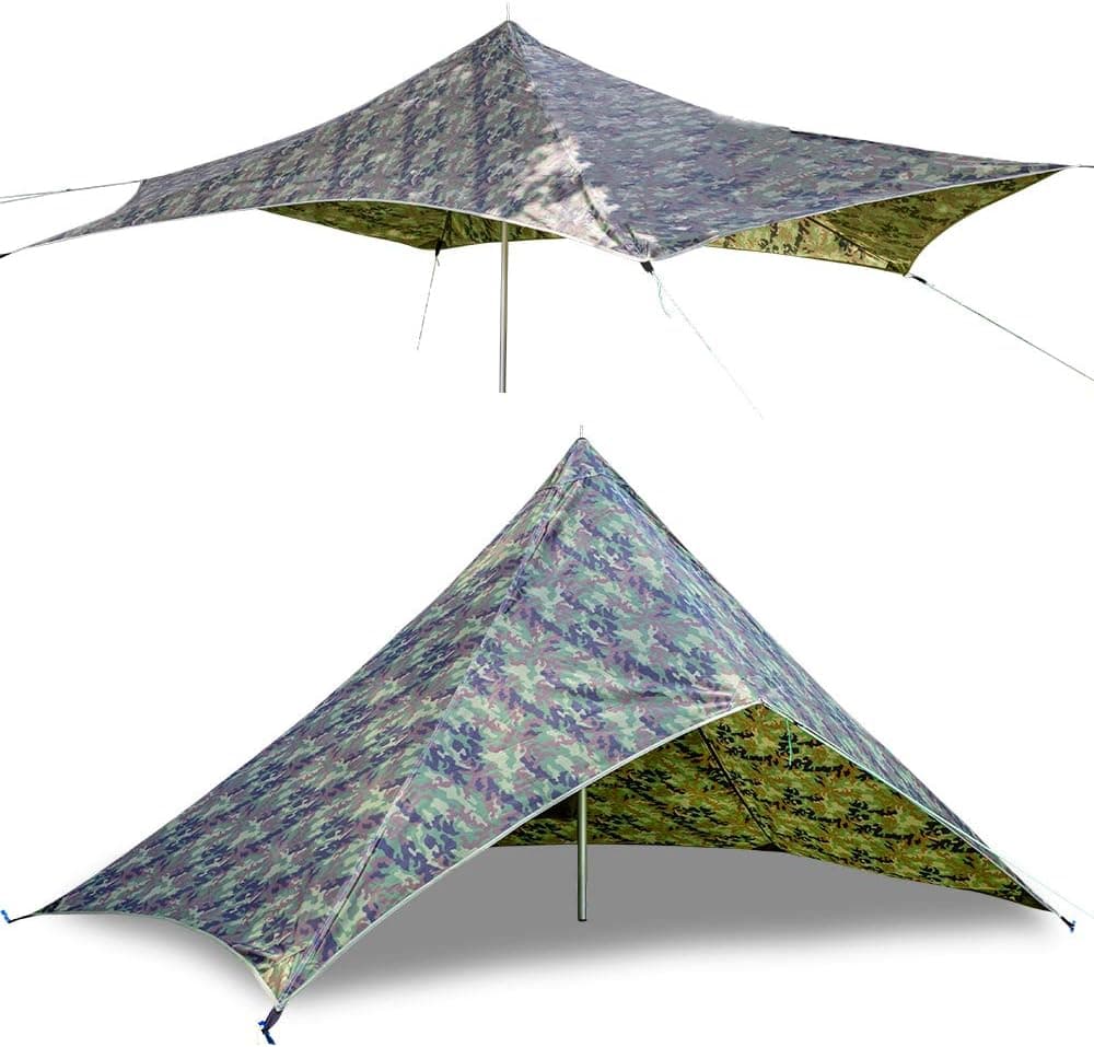 GEERTOP Large Camping Shelter Tarp Lighweight Backpacking Hunting Tarp 210T Ripstop Rain Fly Tent Tarp Beach Hammock Sun Shade Portable Outdoor Survival Gear Camping Accessories Hunting Shelters Camo