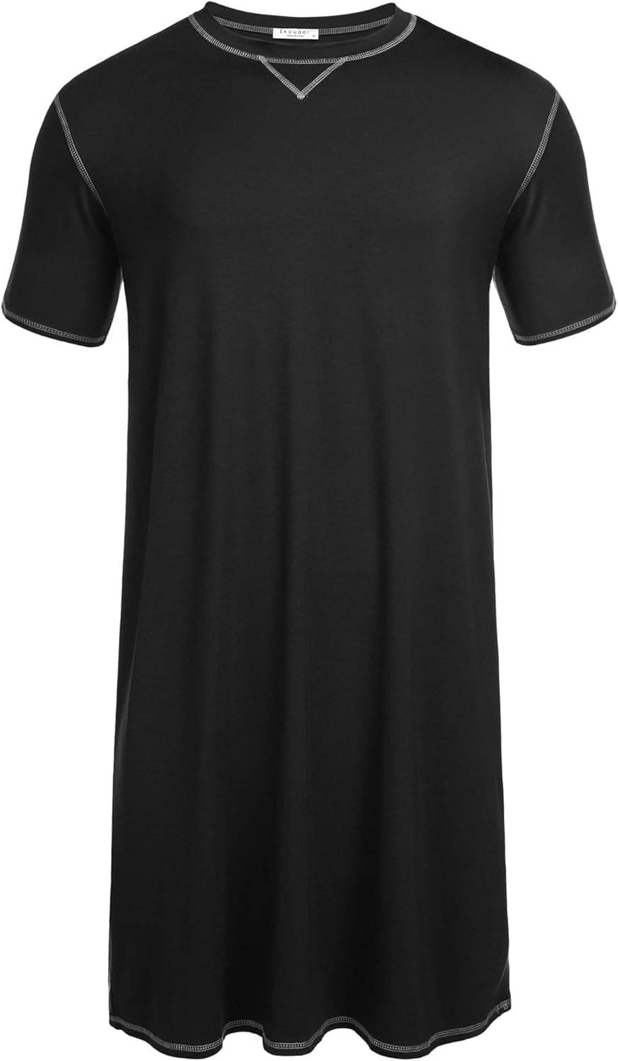 Ekouaer Men's Big & Tall Henley Nightshirt Short Sleeve Pajamas Contrast Color Loose Sleepshirt,Armygreen,Large