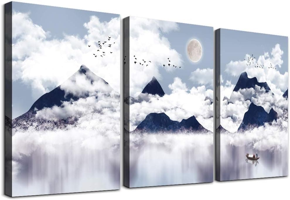 3 piece Framed Canvas Wall Art for Living Room bathroom Wall decor abstract Mountain Canvas pictures modern kitchen Bedroom Decoration Black and white landscape painting Artwork for home walls art