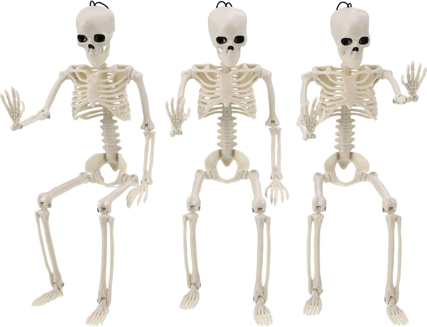 Outus 3 Pieces Halloween Posable Skeleton Full Body Skeleton Model Plastic Skeleton Figure Movable Joints Skeleton for Halloween Haunted House Props Decoration(Classic Style)