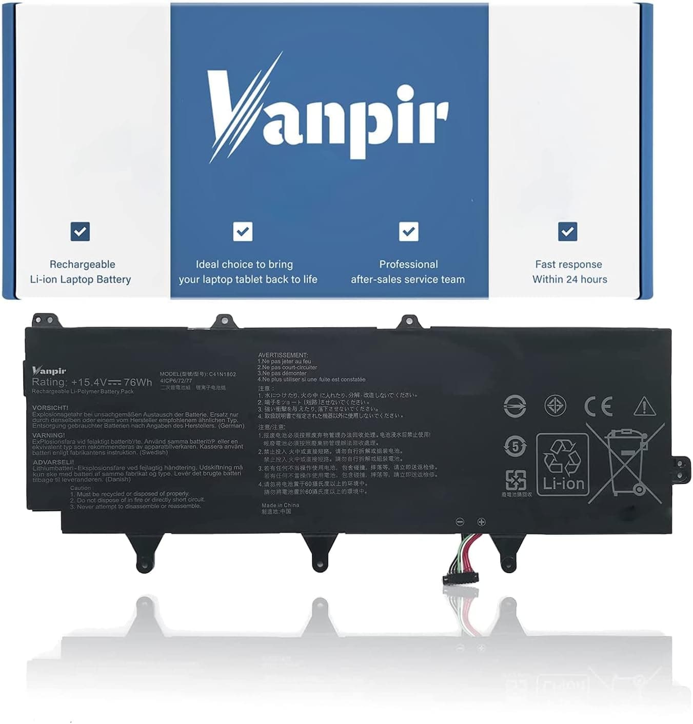 Vanpir C41N1802 Laptop Battery 15.4V 76Wh 4940mAh Replacement for Asus Rog Zephyrus S 3s Plus GX701 GX701GW GX701GX GX735GV GX735GW GX735GX Series