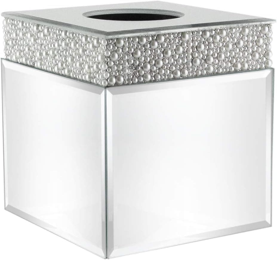 American Atelier Mirror Square Tissue Box Holder – Decorative Display in Luxurious Fashion – Adds Contemporary Style to Your Bathroom – Complete with Matching Accessories, Pearl