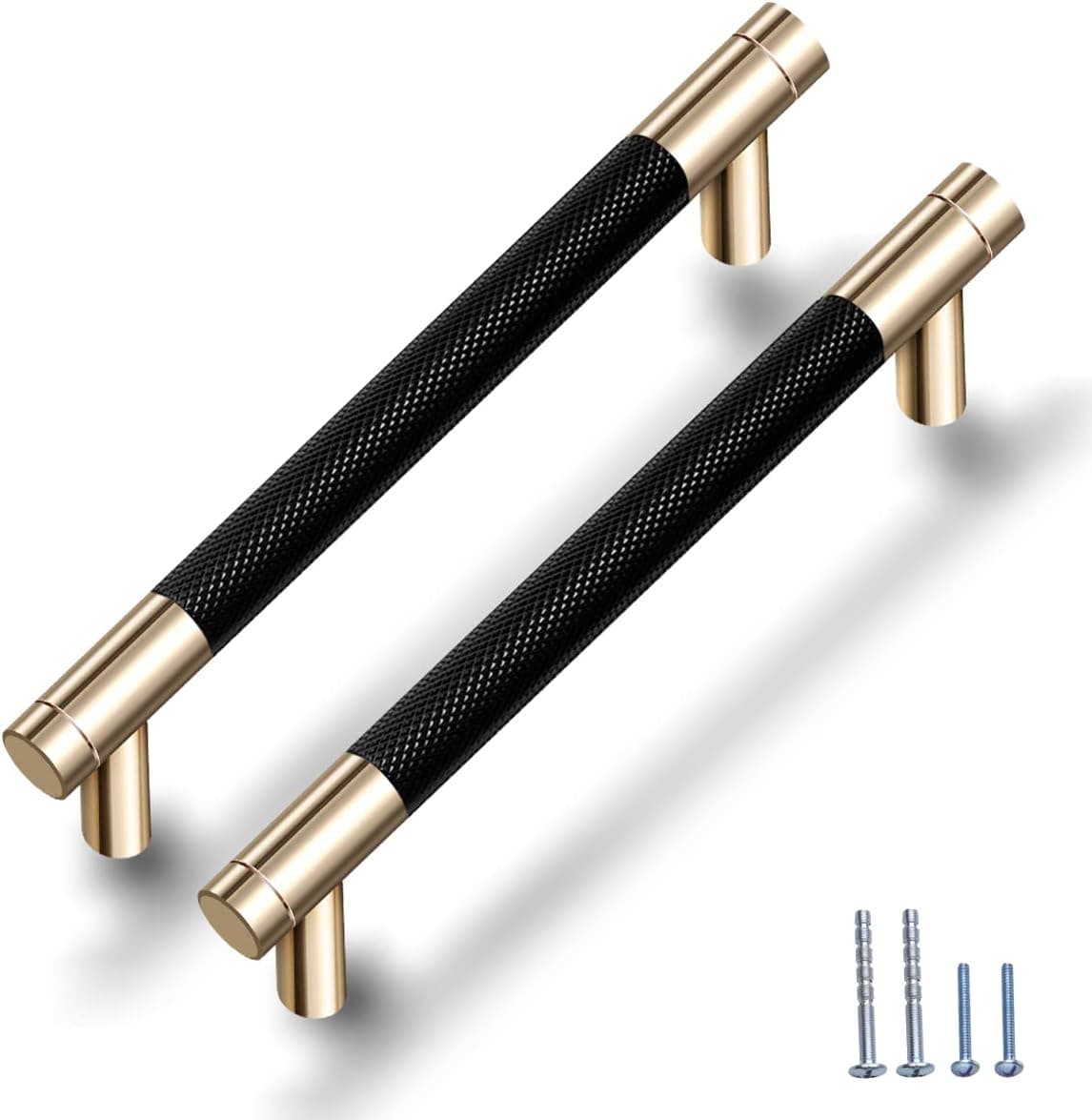 Gutuwellea 12 Pack 3 Inch 76 mm Knurled Cabinet Handles Cabinet Pulls Aluminum Handles Knurled Drawer Pulls Gold and Black Oxidation Finish with Diamond Pattern 4" Length (3" Hole Center)