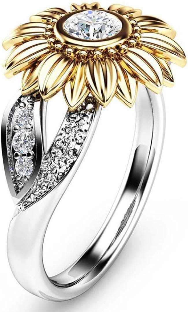 2018 Jewelry Gift,Leewos Exquisite Women Two Tone Silver Floral Round Diamond Gold Sunflower Rings