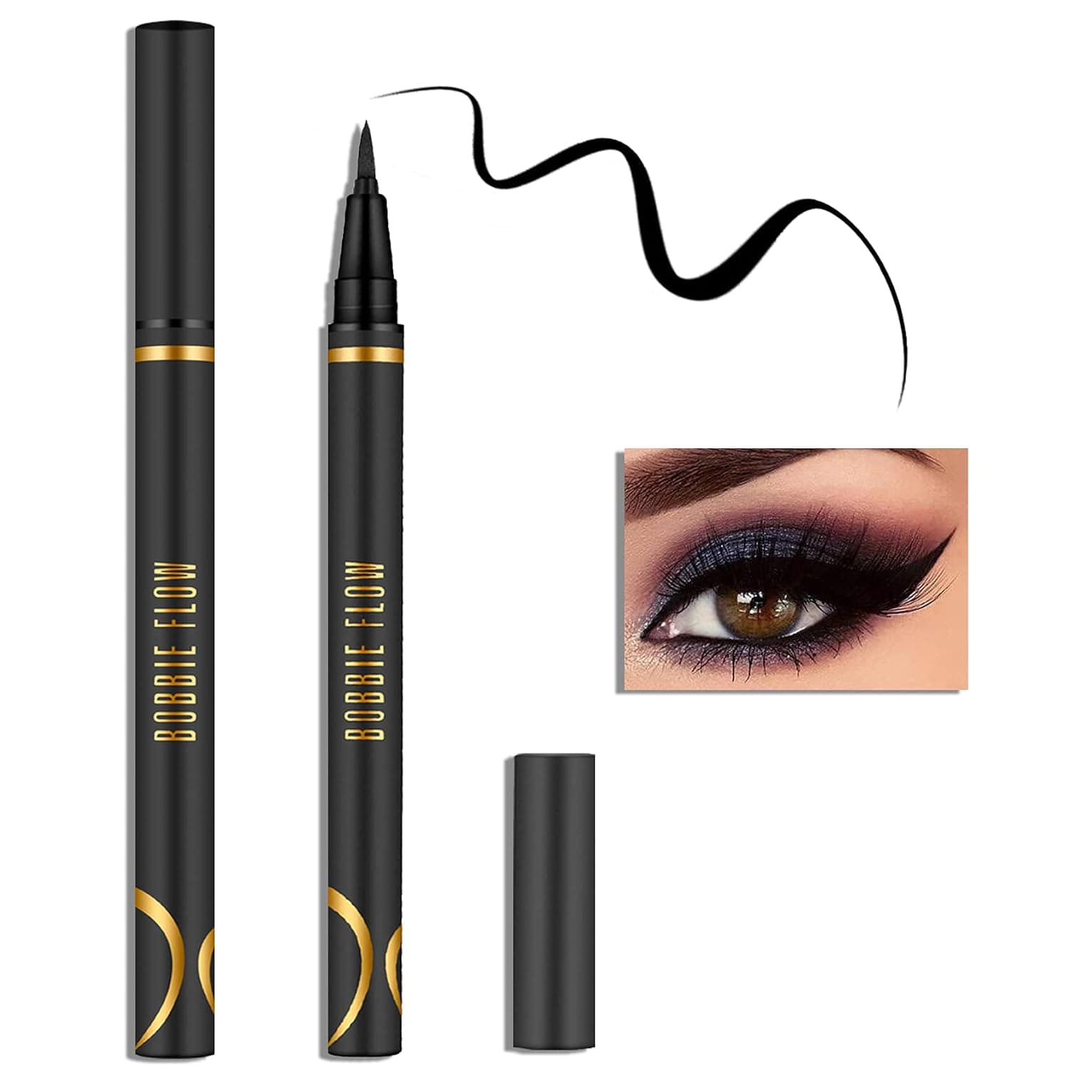 AWCCXMYM Magic Self-Adhesive Eyeliner,Upgraded 2 in 1 Eye Liner Pen,Waterproof Black Liquid Eyeliner Pen,Strong Hold for False Eyelashes,No Magnetic Eyelashes and No Glue Needed(Black)