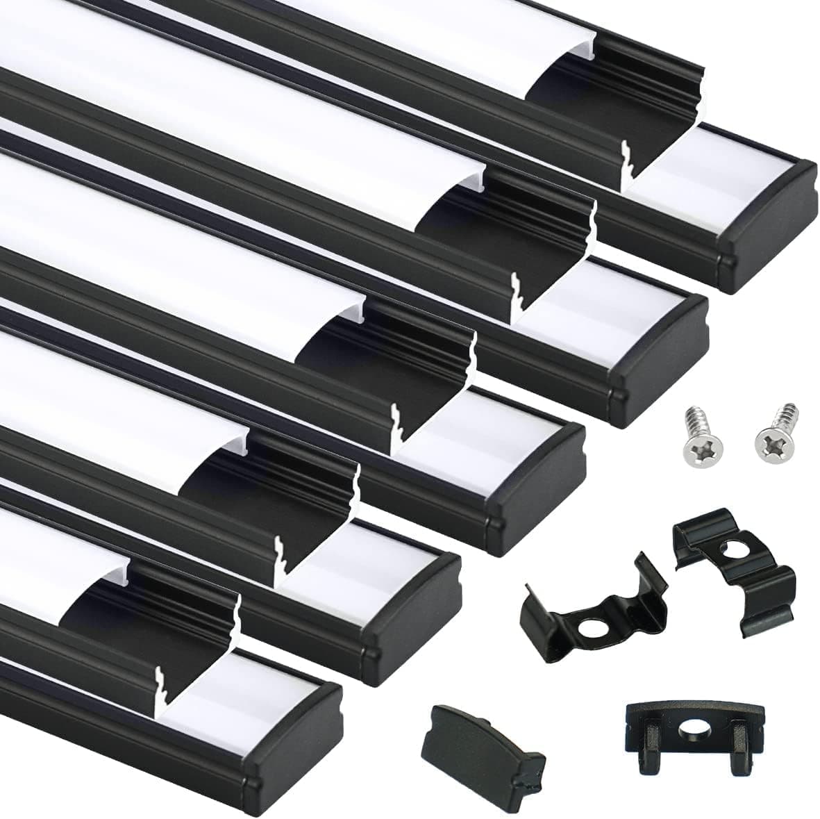 Muzata 10Pack 3.3ft/1M Black LED Channel System with Milky White Cover Lens, Aluminum Extrusion Profile for Strip Tape Light Track Segments with, U Shape U1SW BW 1M, LU1