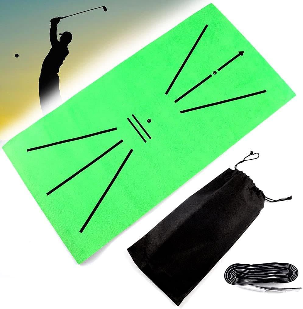 JIGEGE Golf Training Mat, Mini Golf Hitting Mat for Swing Detection Batting Golf Practice Training Aid Rug, Suit for Beginners and Pros Indoor Backyard Outdoor with Bag(11.8" X 23.6"