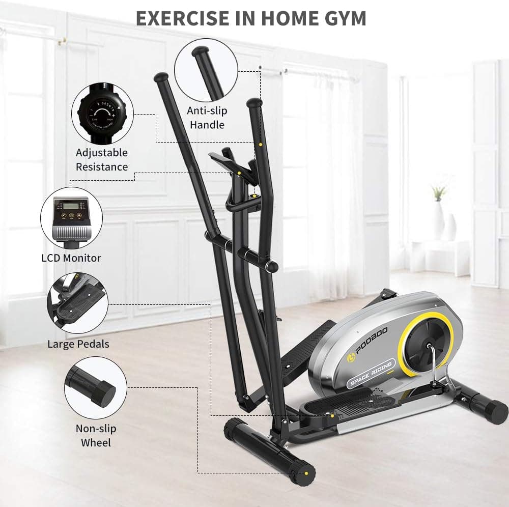 pooboo Elliptical Trainer Magnetic Elliptical Machines for Home Use Portable Elliptical Trainer with Pulse Rate and LCD Monitor (Rose dust)