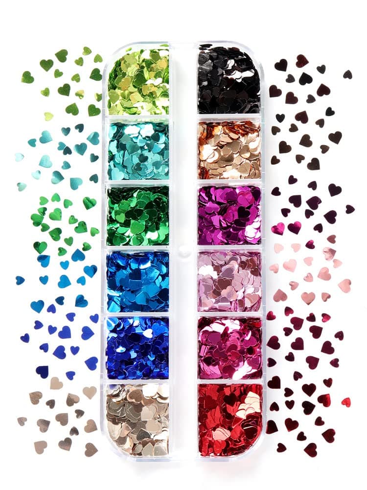 Heart Nail Glitter Sequins for Valentine's Day Love Hearts Nail Confetti Valentines Decoration Nail Art Supplies Hearts Nail Art Flakes for Women Girls