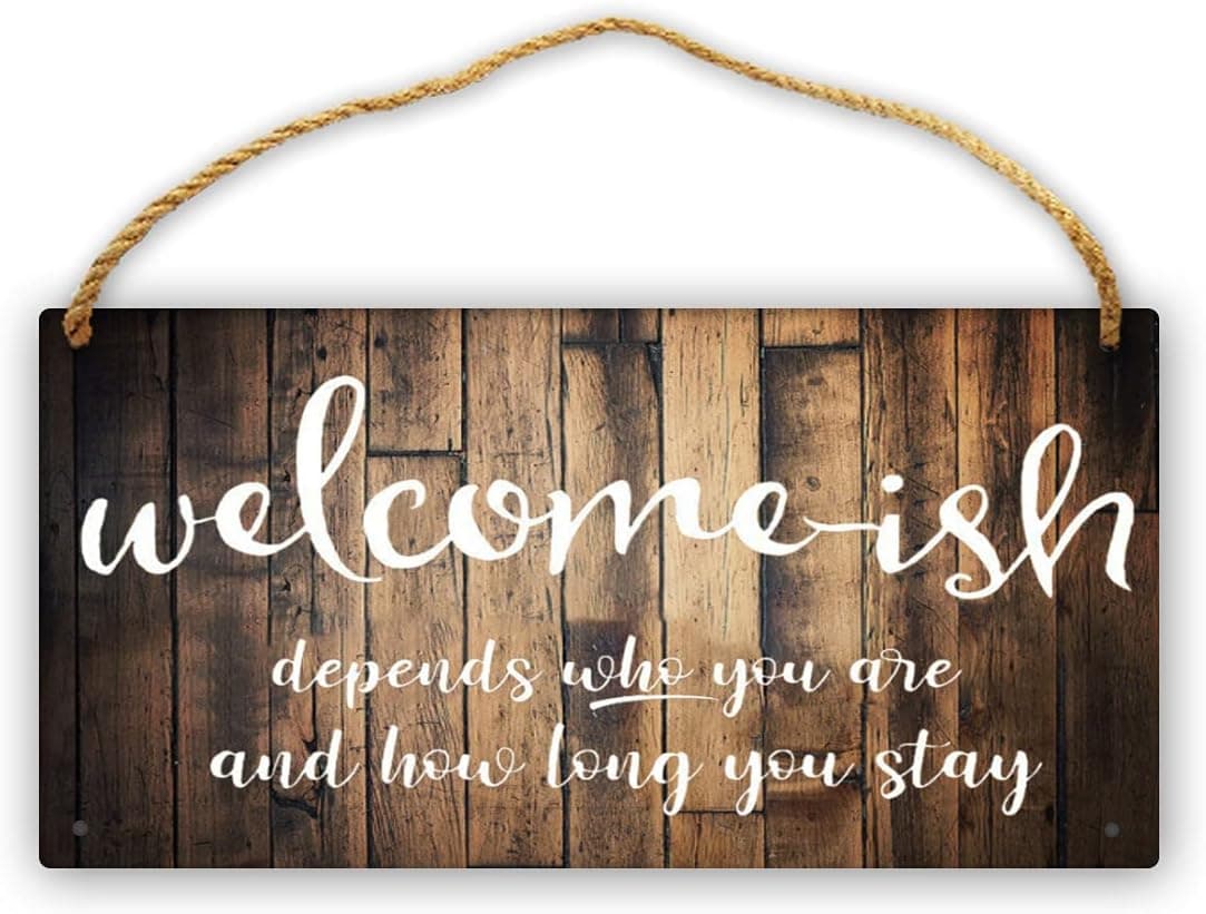 Wooden Welcome-ish Door Sign Farmhouse Home Wall Art Hanging Decor Sign For Front Porch Entryway Accent Kitchen 6"x11"