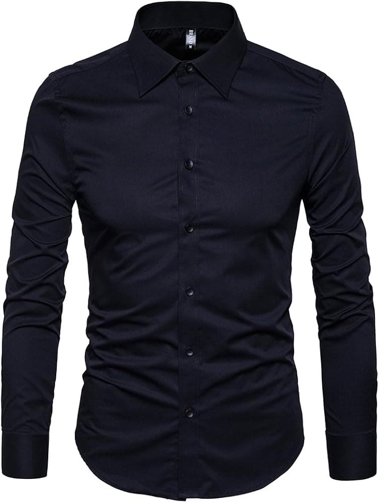 Manwan walk Men's Slim Fit Business Casual Cotton Long Sleeves Solid Button Down Dress Shirts…