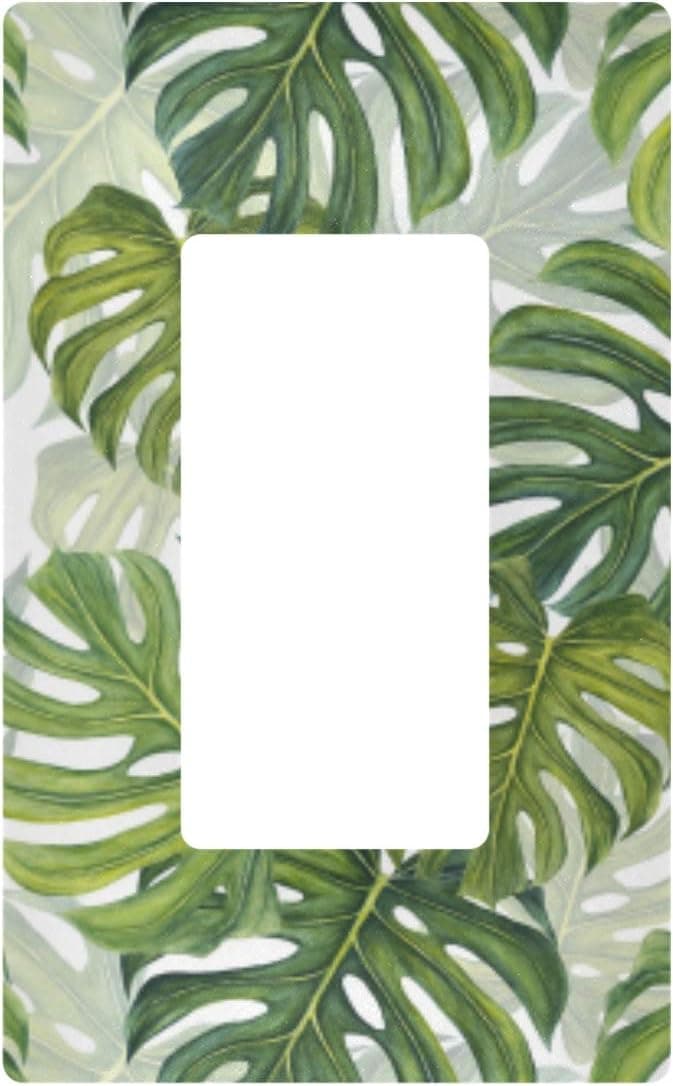 2 Gang Decorative Light Switch Wall Plate Tropical Pattern Green Leaves Switch Plate Cover