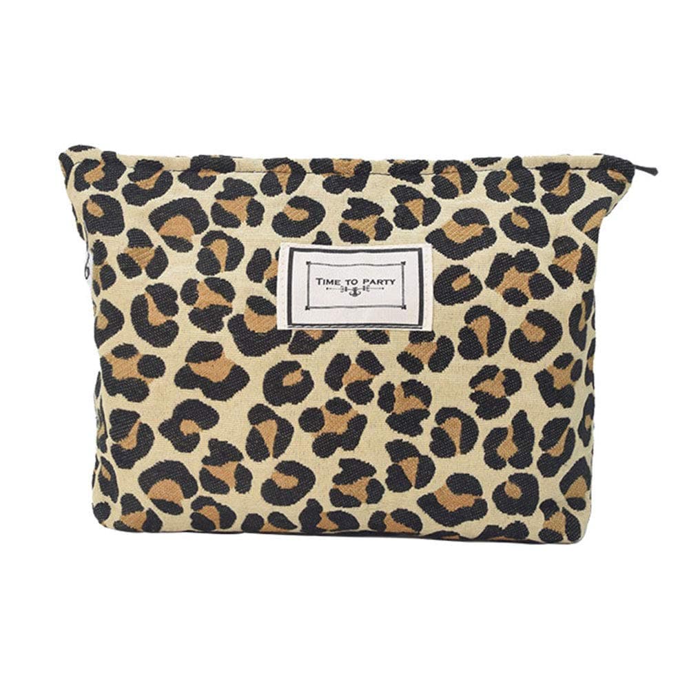 LYDZTION Leopard Print Makeup Bag Cosmetic Bag for Women,Large Capacity Canvas Makeup Bags Travel Toiletry Bag Accessories Organizer,Yellow